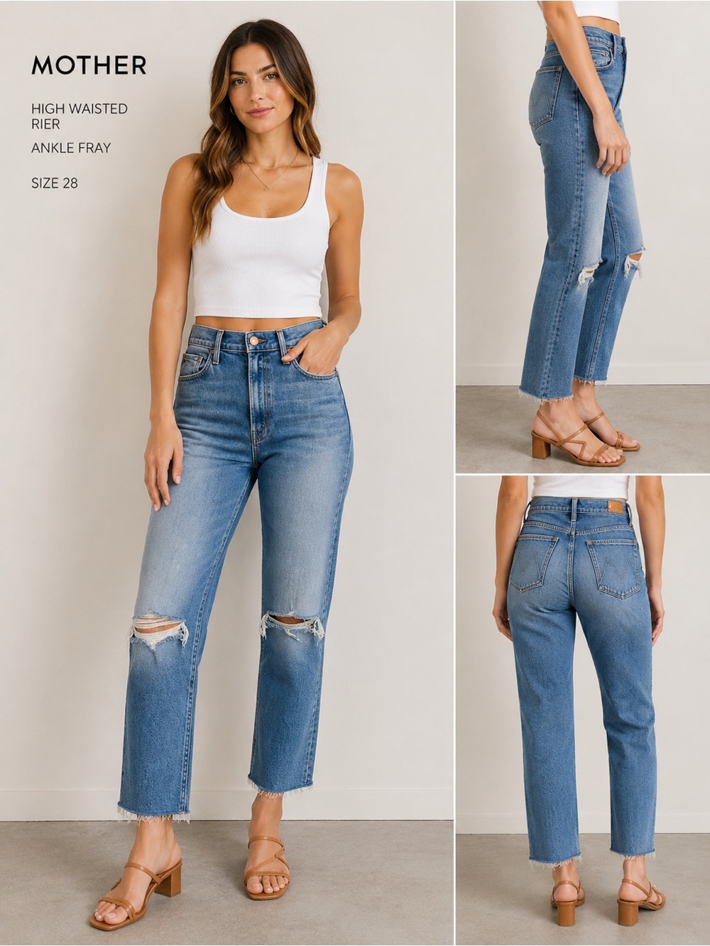 🔹 Mother The High Waisted Rider Ankle Fray Jeans Party Like A Pirate Wash Sz 28